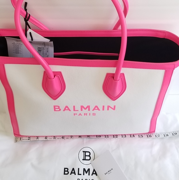 Balmain B-Army Leather Trimmed Canvas Tote Neo Pink White - Picture 11 of 11